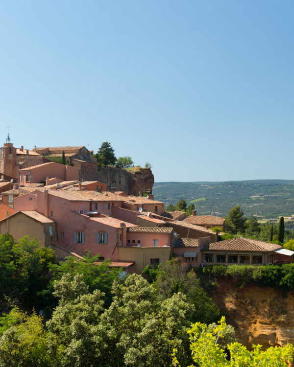 Landscape with houses in village Rousillon in France